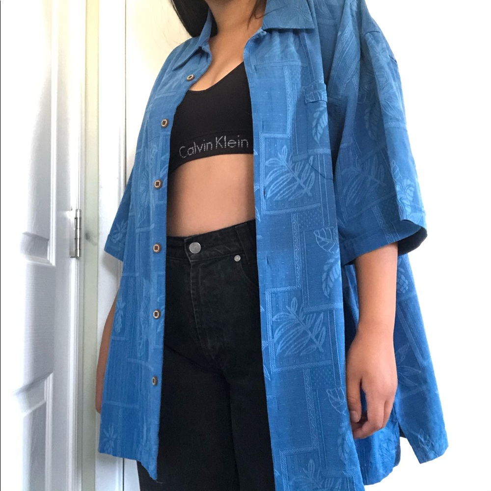 Vintage Ocean Blue Hawaiian Island Dress Shirt 🌊